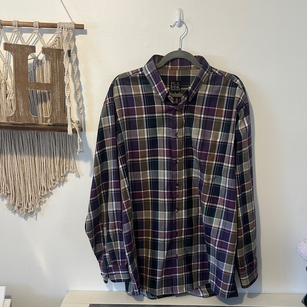 JOS. A. BANK Men’s Plaid Shirt - Purple and Black